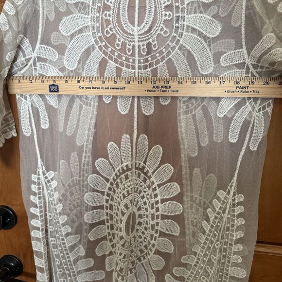 Rebellion Coquette Open Duster‎ Cardigan Antique Cream Embroidered Floral Lace - Picture 7 of 14